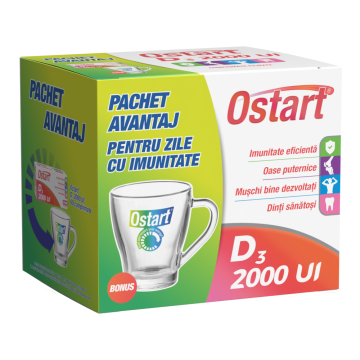 OSTART D3 2000 UI 60 cpr film + CANĂ OSTART CADOU